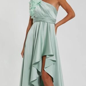 Mac Duggal Light Green Asymmetrical Prom Dress